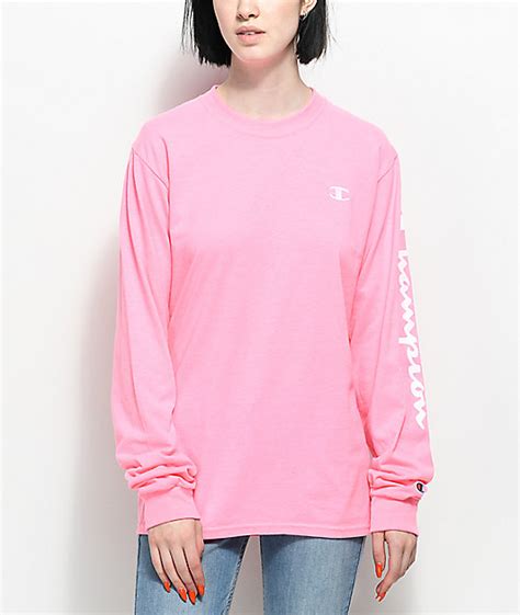 Champion Script Pink Long Sleeve T Shirt Zumiez