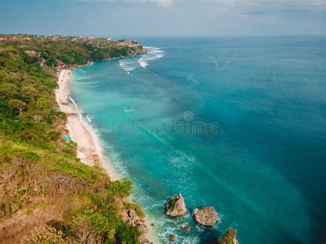Beautiful Beach With Turquoise Ocean In Bali Aerial Drone Shot Stock