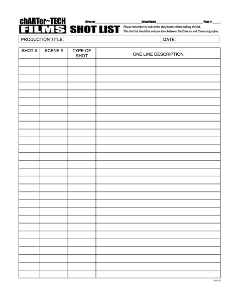 Shot List Template The Best Way To Streamline Your Video Production Free Sample Example