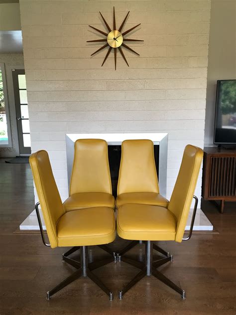 The chair offer a brushed steel frame, and seat six vintage, mid century modern chrome dining room chairs original velvet upholstery. Mid century Chromcraft Swivel Chairs Grab Handles ...