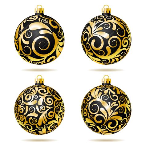 Premium Vector Set Of Black And Gold Christmas Balls On White