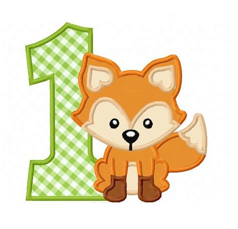 Fox Number 1 First Birthday Applique Machine Embroidery