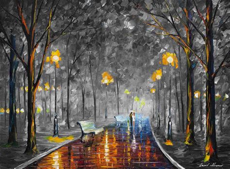 Misty Mood Night Bandw — Palette Knife Oil Painting On Canvas By Leonid