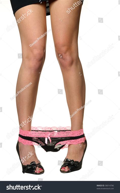 Gorgeous Legs With Lace Underwear Around Ankles Stock Photo