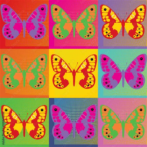 Set Of Colored Butterflies Pop Art Andy Warhol Stock Vector Adobe Stock