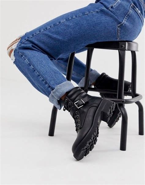 new look flat hiker boots in black asos boots new look black fashion