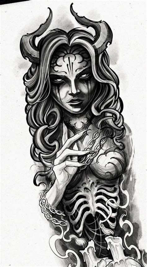 Tattoo Style Drawings Cool Art Drawings Dark Art Drawings Tattoo Sketches Demon Tattoo Dark
