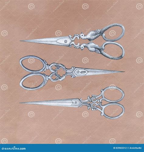 Antique Scissors Hand Draw Vintage Style Black And White Clip Art