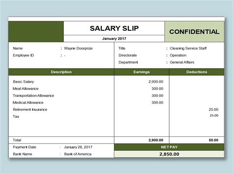 Excel Of Salary Slip Template Xlsx Wps Free Templates
