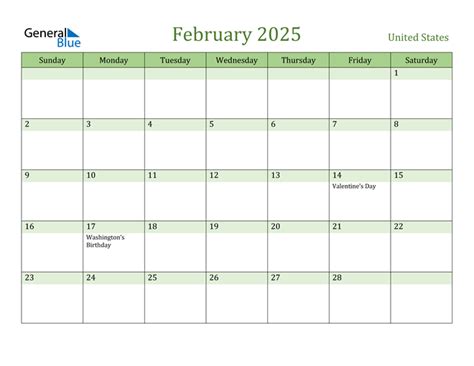 United States February 2025 Calendar With Holidays