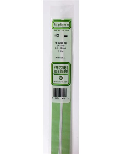 Evergreen Plastic Materials 8102 Opaque White Polystyrene Ho Scale Strip 1 X 2 011 X
