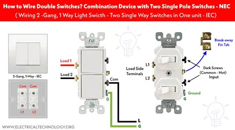 How To Wire Double Switch Gang Way Switch Iec Nec