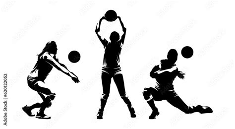 Women Volleyball Player Silhouette Set Of Volleyball Women Silhouette