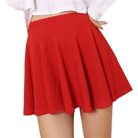 Women Lady High Waist Plain Soft And Comfortable Skater Flared Pleated Short Mini Skirt Shorts