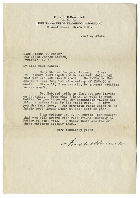 Lot Detail Franklin D Roosevelt 1926 Letter Signed To Physical Therapist Helena Mahoney As