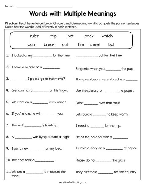Words With Multiple Meanings Worksheet Have Fun Teaching Synonym