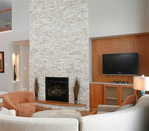 White Stacked Stone Fireplace Fireplace Design Ideas