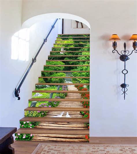 3d Wood Path Birds Stair Risers Decoration Photo Mural