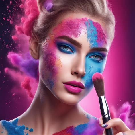 Premium Ai Image Fashion Model Girl Portrait With Colorful Powder