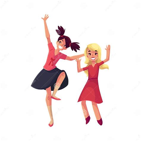 Two Girls Dancing At Party Blue Dress Teenager Preschooler Stock Vector Illustration Of