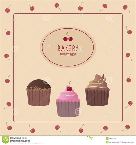 Bakery Design Template. Cute Card With Cupcakes. Stock ...