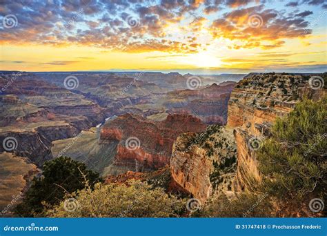 Horizontal View Of Famous Grand Canyon At Sunrise Stock Photo Image