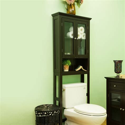 Glitzhome Bathroom Wooden Over The Toilet Storage Cabinet With 2 Glass