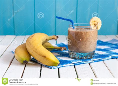 Healthy Homemade Banana Juice In Glass And Fresh Stock Photo Image Of