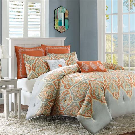 New Twin Xl Full Queen Cal King Bed Orange Grey Gray Paisley 7 Pc Comforter Set The Clearance