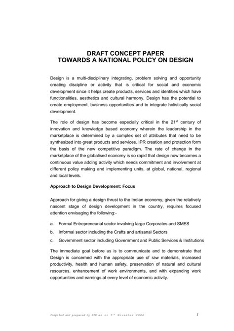 Draft Concept Paper The World Of Design In India