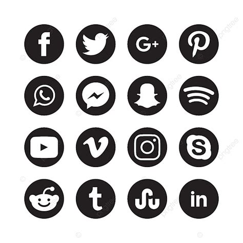 Icônes De Médias Sociaux Circulaires Noir Et Blanc Png Icônes