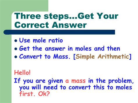 Then, the moles of the unknown are converted into mass in grams by use of the molar mass of that substance from the periodic table. Stoichiometry - Presentation Chemistry