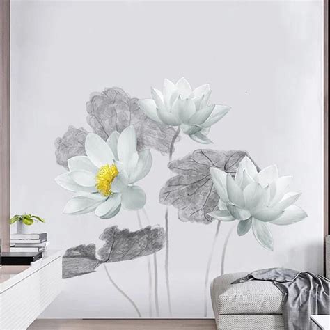 Decalmile 5 large tulip flowers wall decals floral wall art stickers bedroom living room tv background home decor(h: Large Lotus Flowers Wall Decals | Wall decals, Floral wall ...