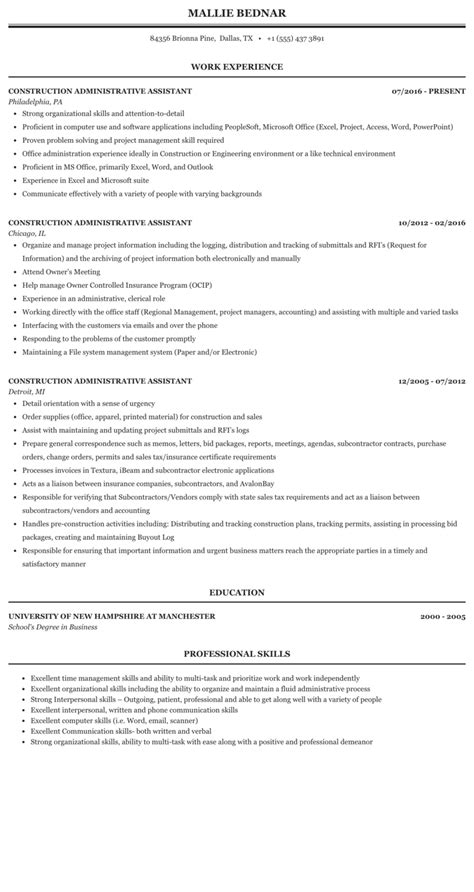 Construction Administrative Assistant Resume Sample 2023