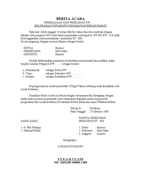 Surat Berita Acara Pemilihan Rt. / Contoh Berita Acara ...