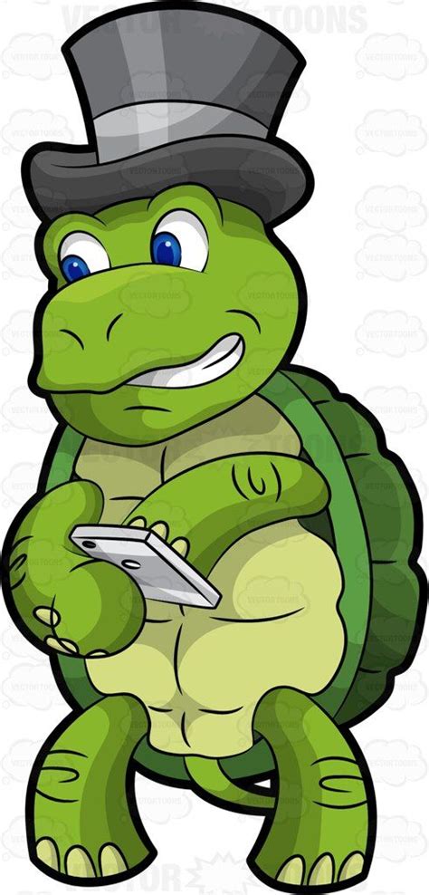 Trevor The Turtle Sending A Text Message Vector Graphics