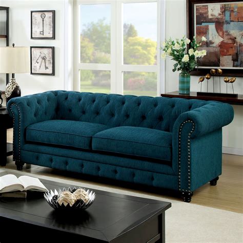 Furniture Of America Tufted Glam Faux Leather Nyssa Tuxedo Sofa Dark