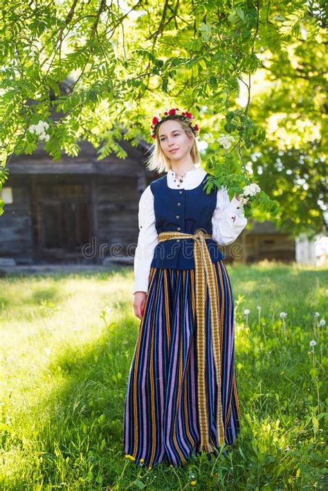 Latvian Woman In Traditional Clothing Ligo Folk Stock Image Image