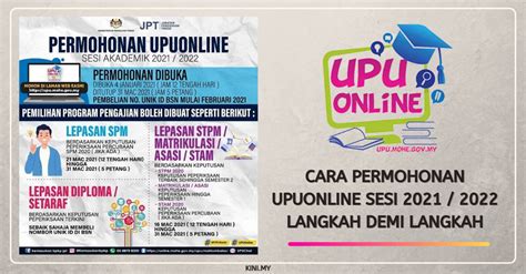 Untuk makluman menerusi portal matrikulasi, permohonan matrikulasi kpm sesi 2021/2022 telah dibuka untuk calon lepasan sijil pelajaran malaysia (spm). Cara Permohonan UPUOnline Sesi 2021 / 2022 Langkah Demi ...