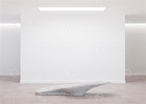 Empty White Wall In Modern Art Gallery Mock Up Interior In Minimalist
