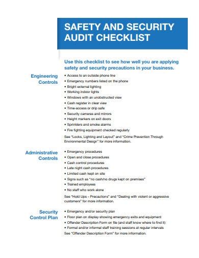 8 Security Audit Checklist Templates In Pdf Doc