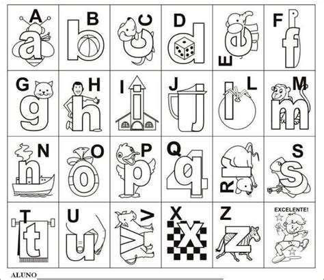 Nosso Espaço Da Educação Alfabeto Ilustrado Letra Bastão E Cursiva Letra Bastão Alfabeto