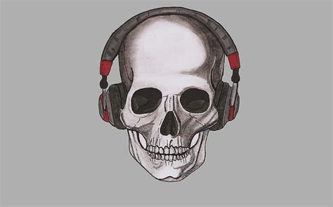 Skulls Headphones Painting Art Gray Backgrounds 2880x1800 Skull