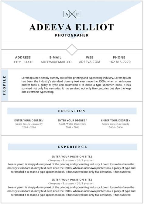 Photographer Resume Template - Editable Resume for Word