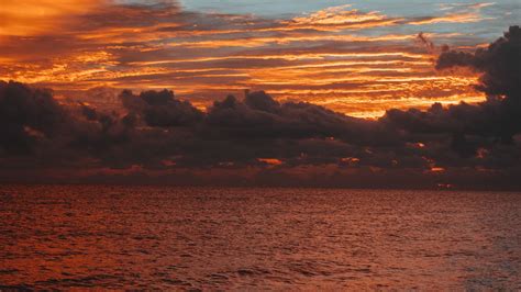 Download Wallpaper 1920x1080 Sea Horizon Clouds Sunset