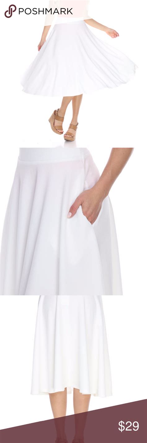 Wm White Flared Midi Skirt With Pockets 709 03 Flared Midi Skirt With