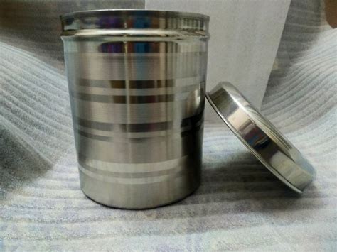 round silver stainless steel storage box for kitchen utensils packaging type set of 5 piece