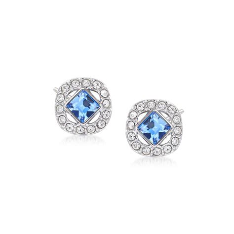 Swarovski Crystal Angelic Blue And Clear Square Crystal Stud Earrings