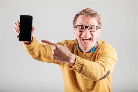 Man Showing Blank Screen Of His Phone Stock Image Image Of