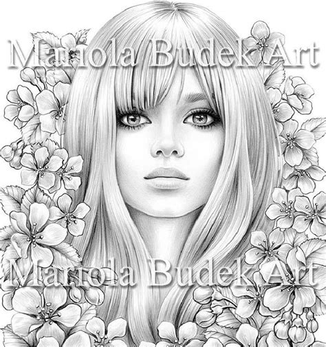 Cherry Lady Mariola Budek Premium Coloring Page Etsy Mermaid